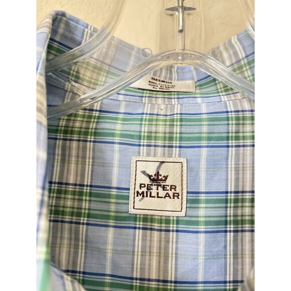 Peter Millar Men's Size Medium Blue Green Plaid Long Sleeve Button-Down Shirt - Picture 3 of 5